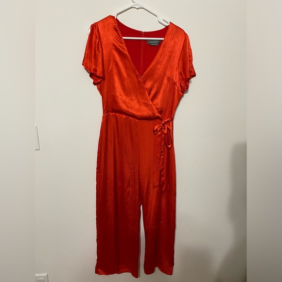 Anthropologie Maquelle Red Satin Wide Leg Jumpsuit Size Small - Picture 2 of 8